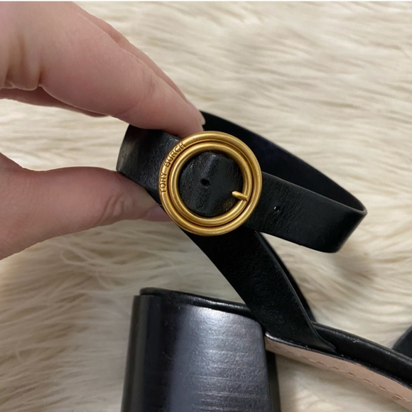 Tory Burch Black Leather Criss Cross Strap Heeled Sandals - Picture 5 of 9